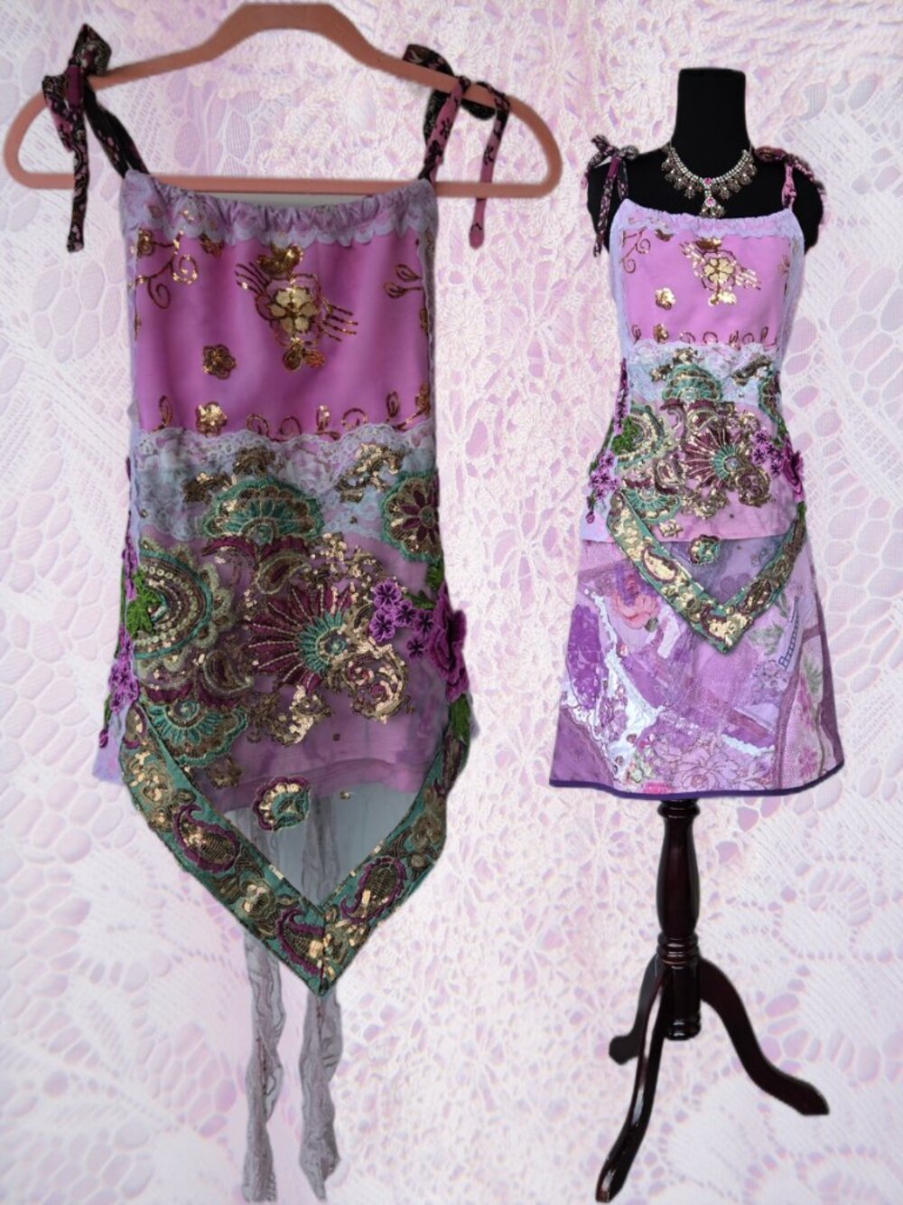 Handmade Blouse Whimsical Lavender Mauve Green Milkmaid Fairycore Top